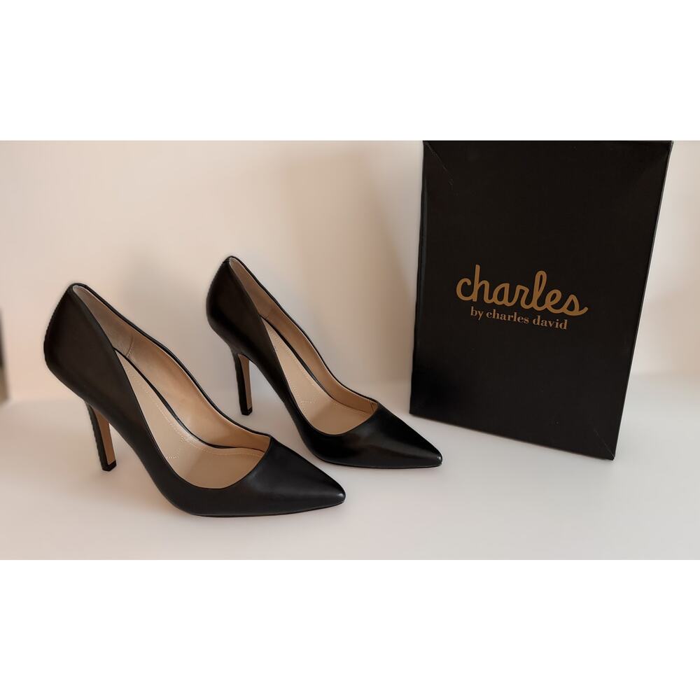 Charles by Charles David “Sweetness” Black Leather Heels Size 10 - With Box - Picture 2 of 6